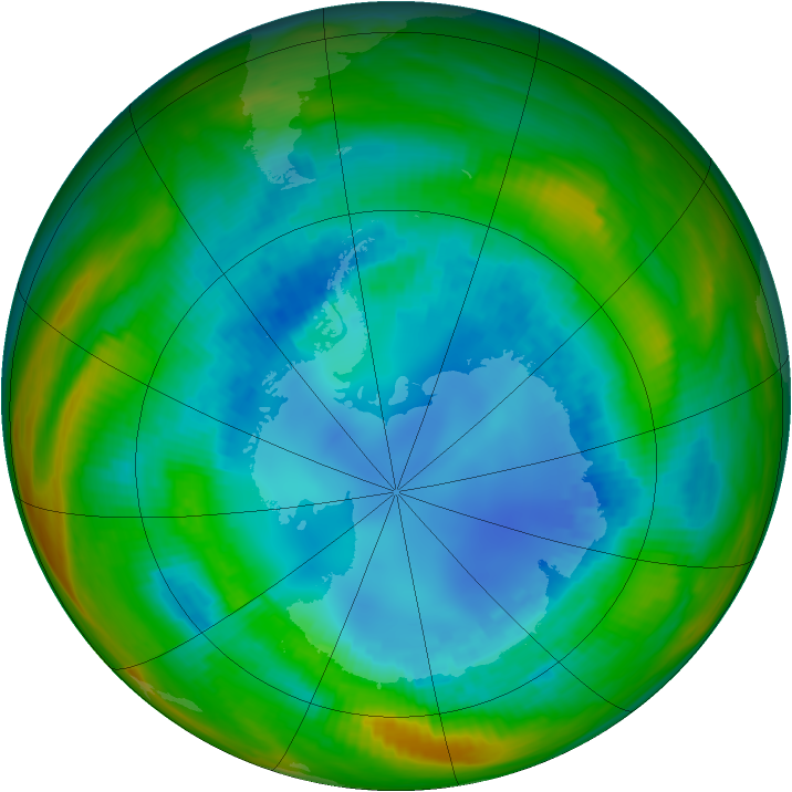 Antarctic ozone map for 20 August 1989